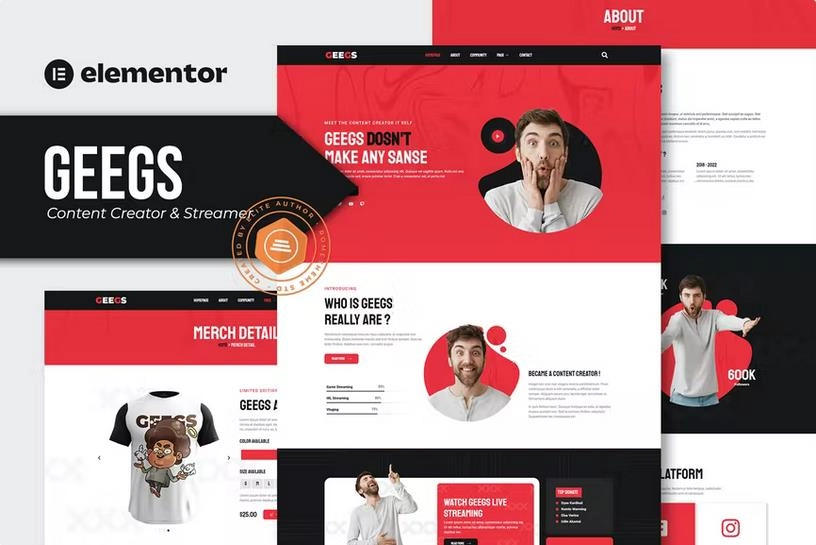 Geegs – Content Creator & Streamer Elementor Template Kit