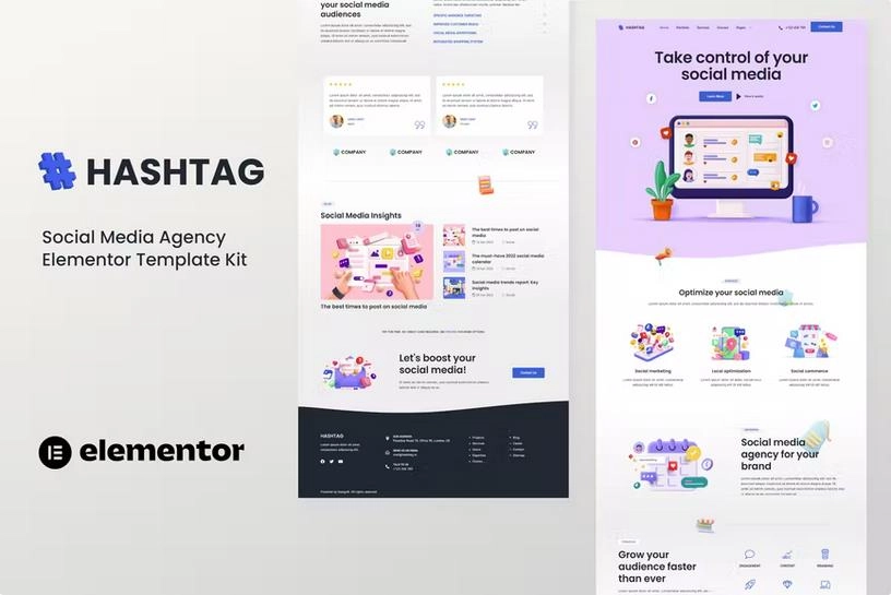 Hashtag – Social Media Agency Elementor Template Kit