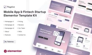 Payplus | Mobile App & Fintech Startup Elementor Template Kit