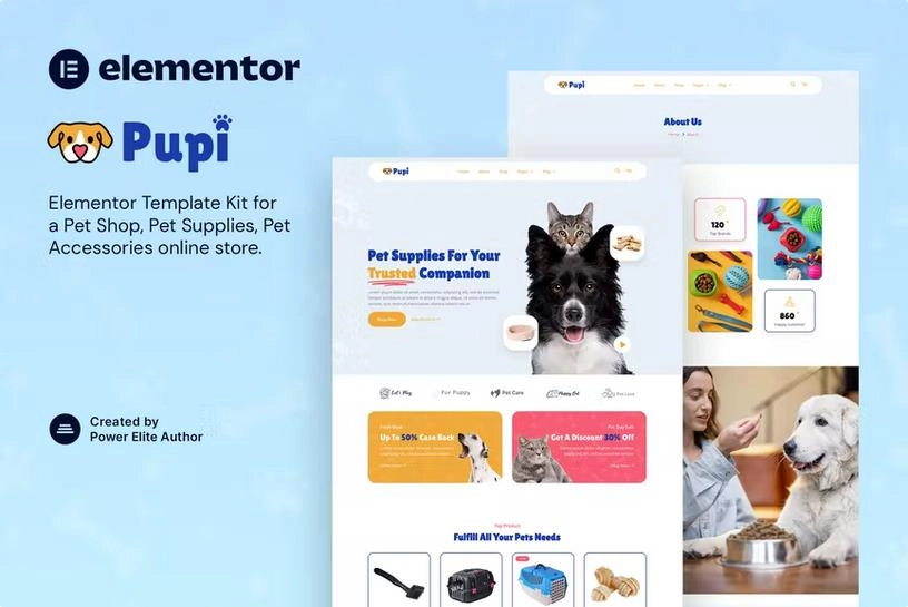 Pupi – Pet Shop & Pet Supplies Elementor Template Kit