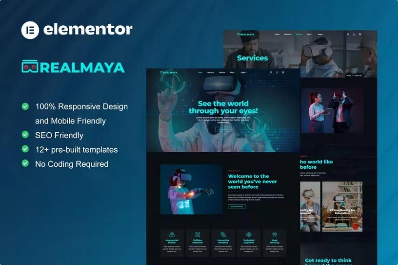 RealMaya – Virtual Reality Services & Shop Elementor Template Kit