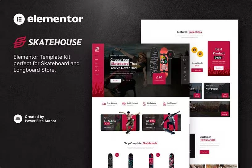 Skatehouse – Skateboard & Extreme Sport Shop Elementor Template Kit