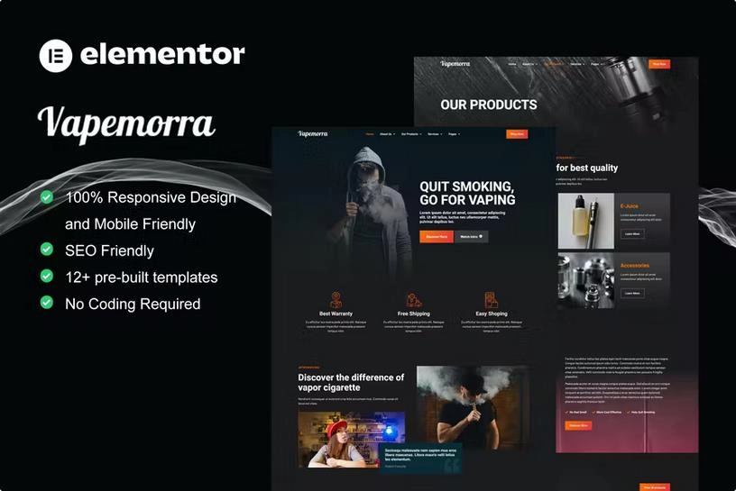 Vapemorra – Vape Store Elementor Template Kit