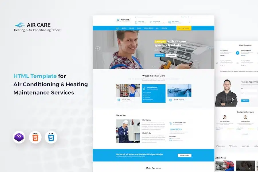 Air Care – HTML Template for Heating and Air Conditioning Maintenance Services