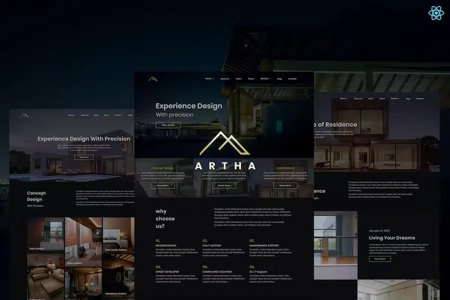 Artha – React Interactive Interior Template