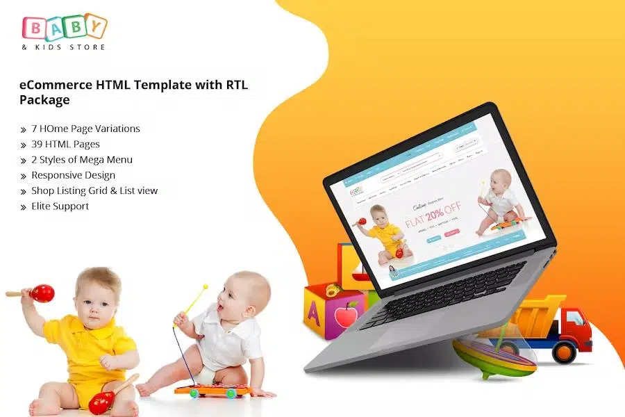 Baby & Kids Store eCommerce HTML Template with RTL Package