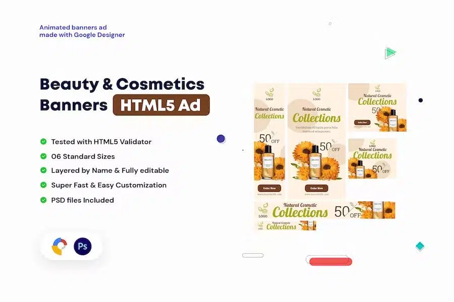 Beauty and Cosmetics Banners HTML5 – GWD & PSD