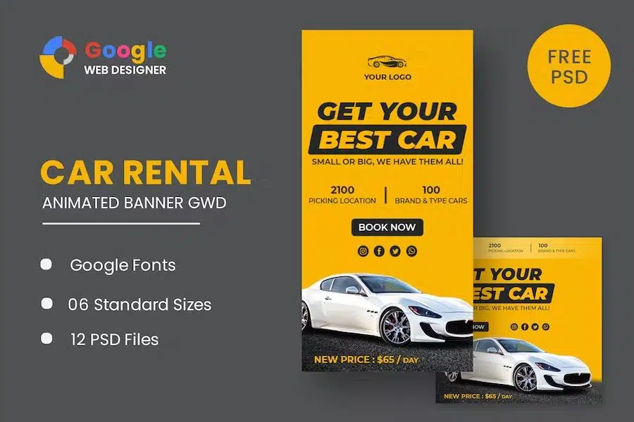 Best Rent Car HTML5 Banner Ads GWD