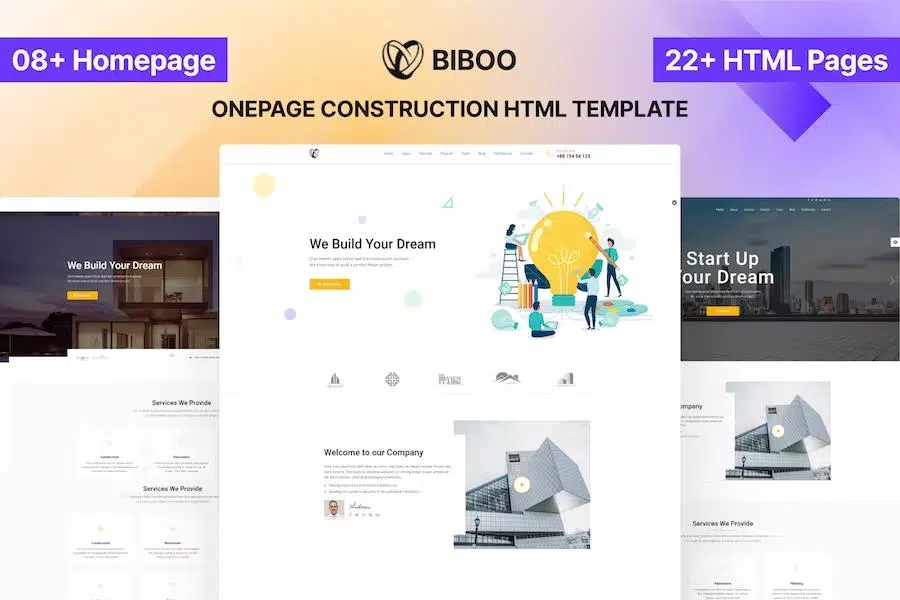 Biboo – OnePage Construction HTML Template