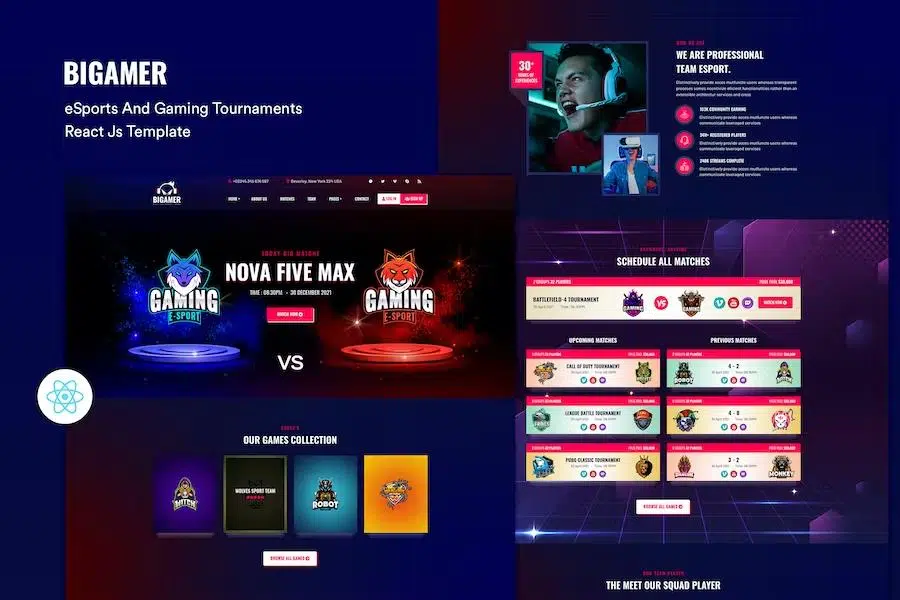 Bigamer – eSports And Gaming Tournaments React Js Template