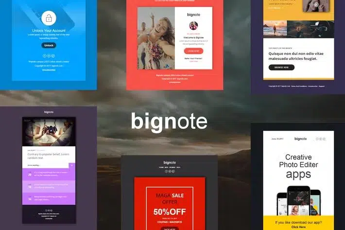 Bignote – 24 Unique Responsive Email Notification set + Online Access