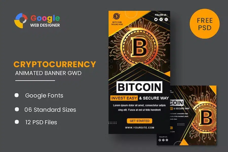 Bitcoin Set Animated Banner Google Web Designer