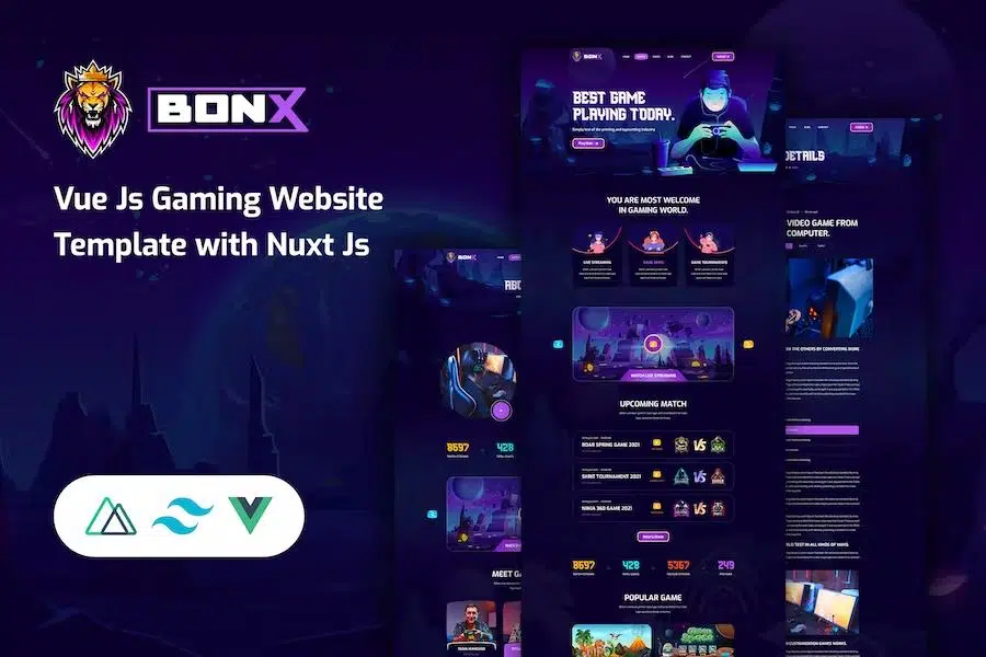 Bonx – Vue Js Gaming Website Template with Nuxt Js