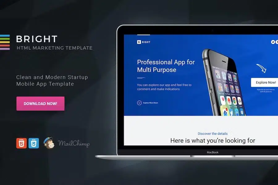 Bright – Apps Startup Landing Page