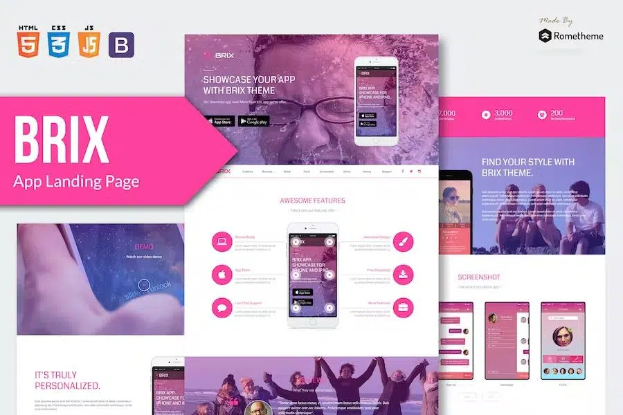 BRIX – Mobile App landing page HTML Template