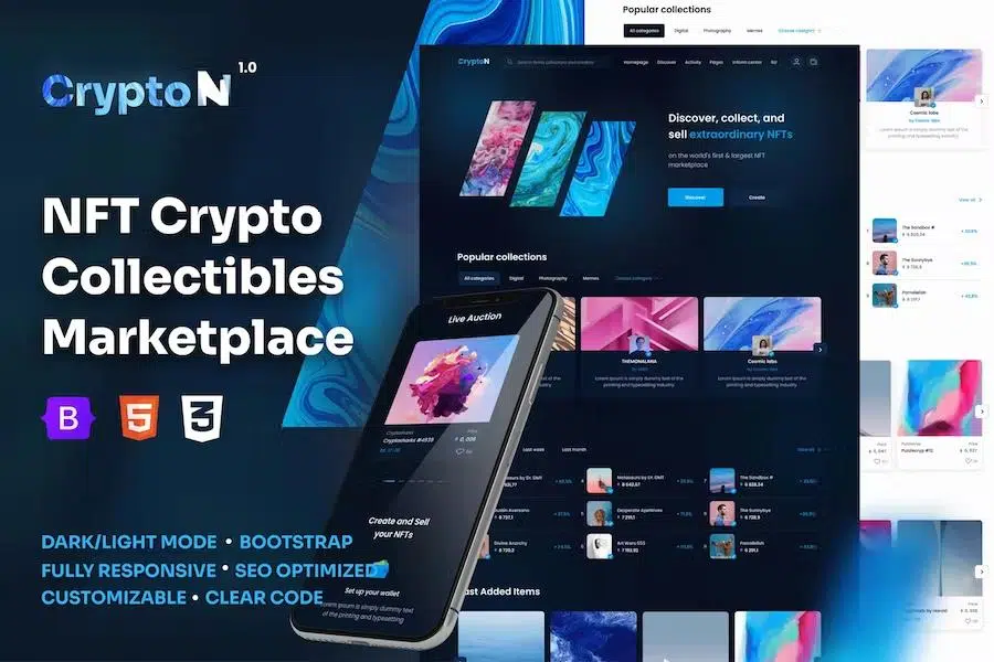 CryptoN – NFT Collectibles Marketplace HTML Template