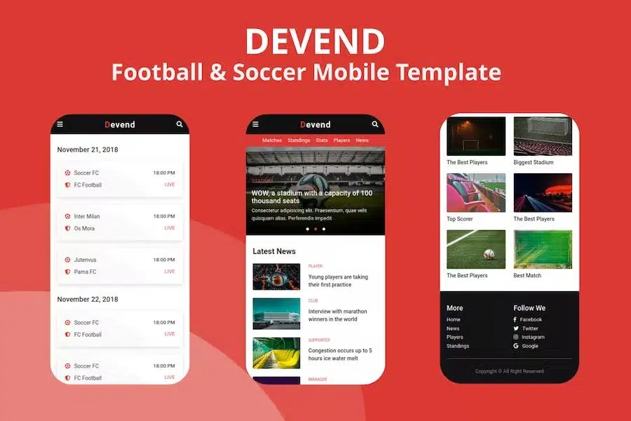 Devend – Football & Soccer Mobile Template