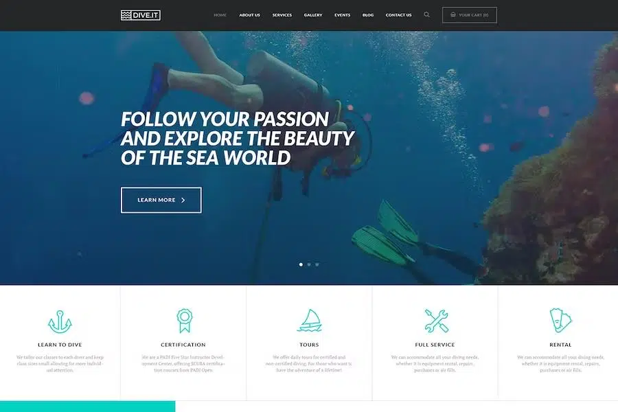 DiveIt -Scuba Diving School, Sea Adventure & Travel WordPress Theme