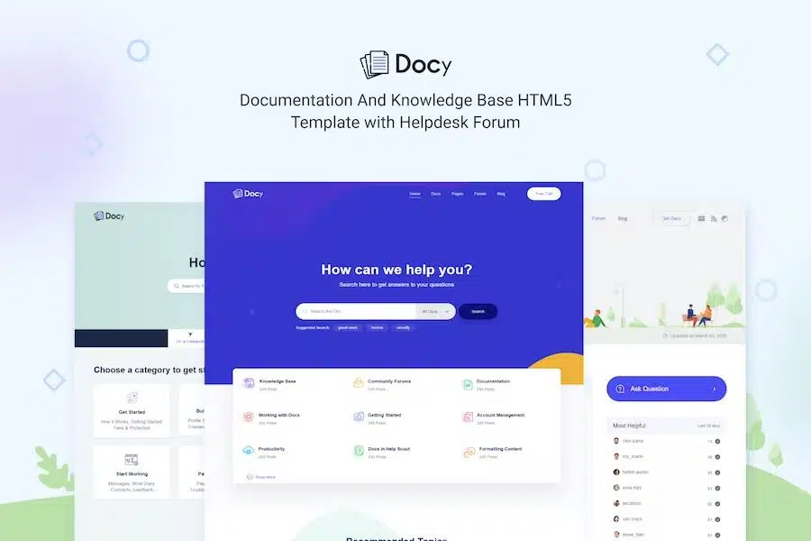 Docy – Documentation And Knowledge Base HTML5 Template with Helpdesk Forum