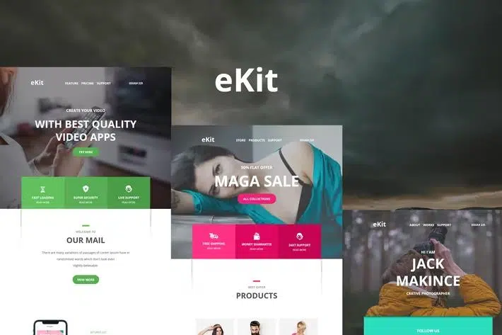 eKit Mail 80+ Modules – Unique Multipurpose Responsive Email set + Online Access