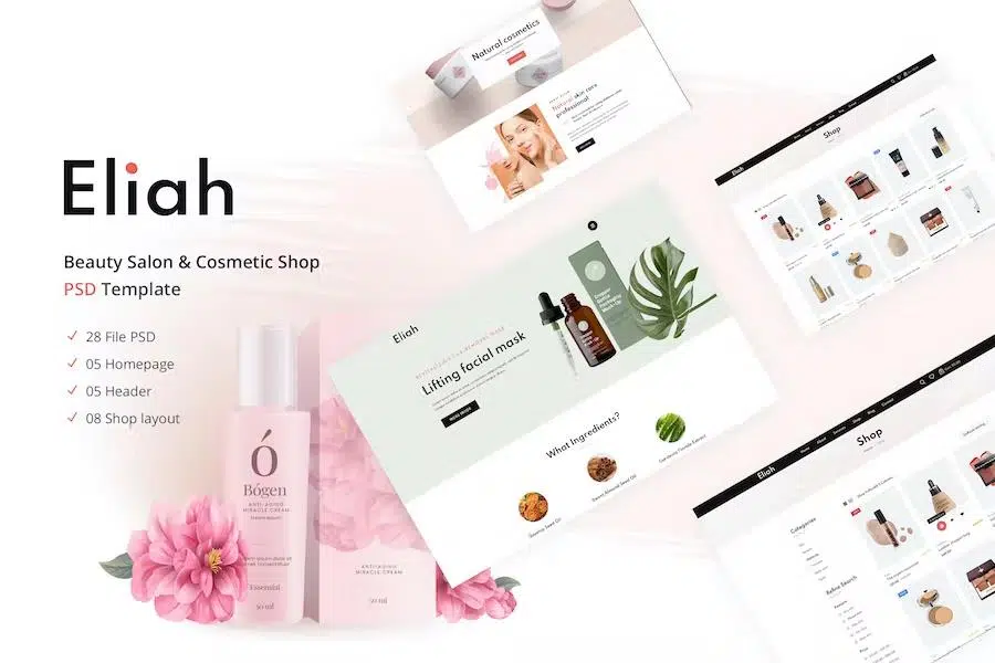 Eliah – Beauty Salon & Cosmetic Shop PSD Template