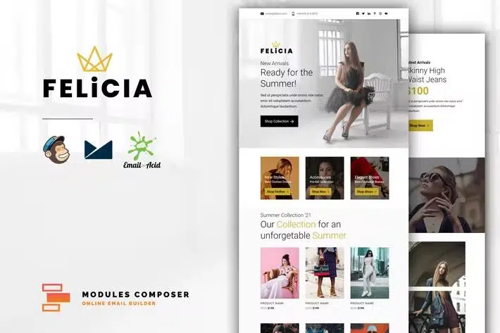 Felicia – E-commerce Responsive Email for Fashion & Accessories with Online Builder