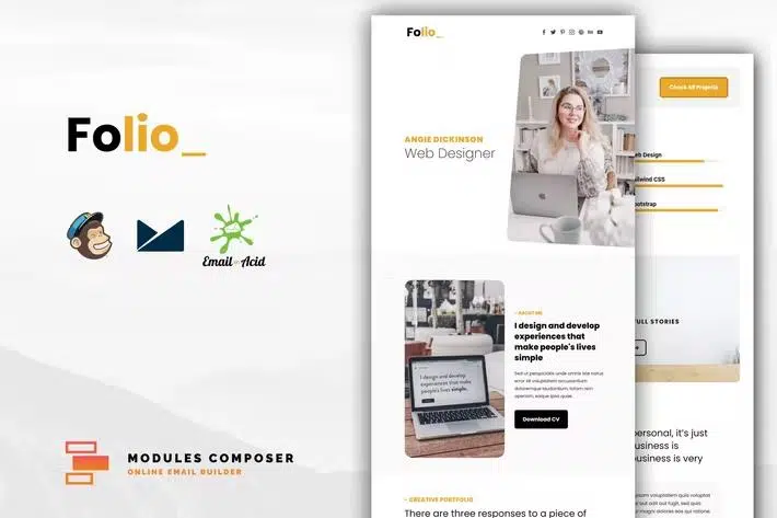 Folio – Personal Portfolio Responsive Email ideal for Creatives with Online Builder