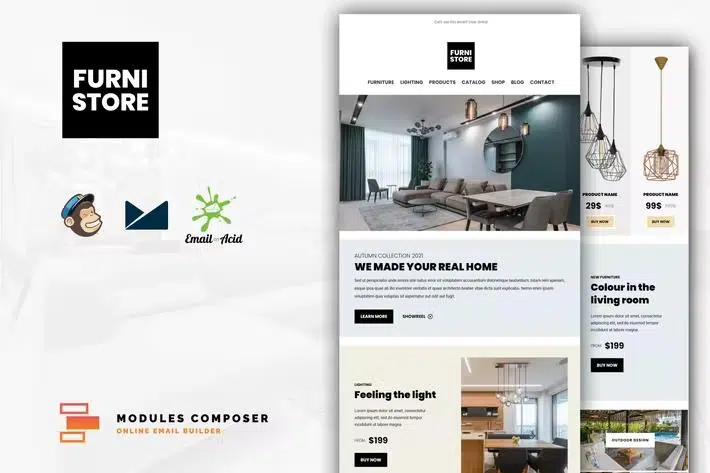 Furnistore – E-Commerce Responsive Furniture and Interior design Email with Online Builder