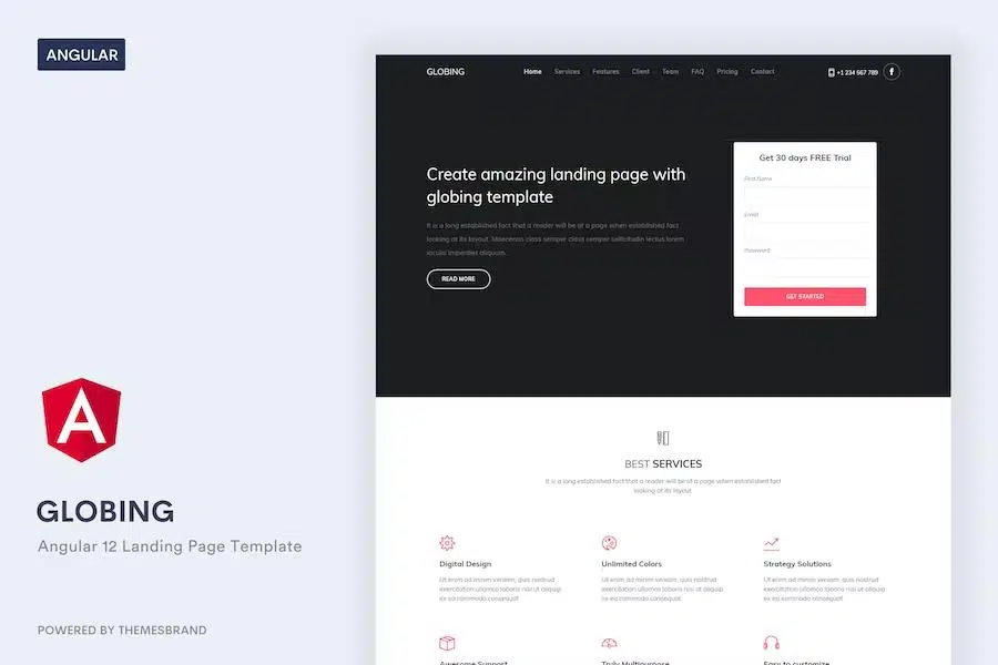 Globing – Angular 12 Landing Page Template