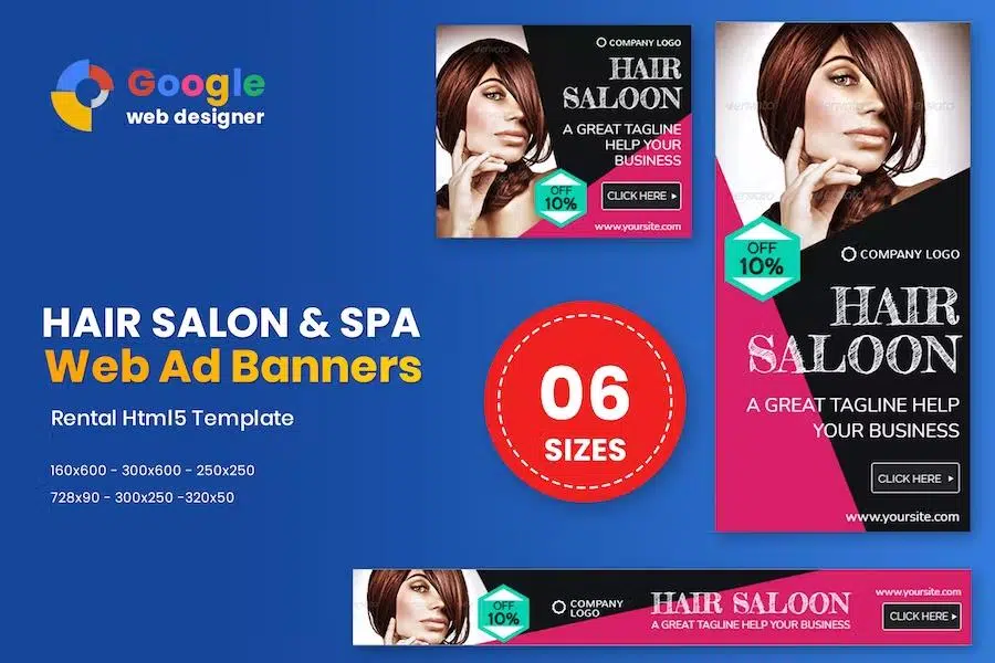 Hair Saloon Banner HTML5 Google Ads