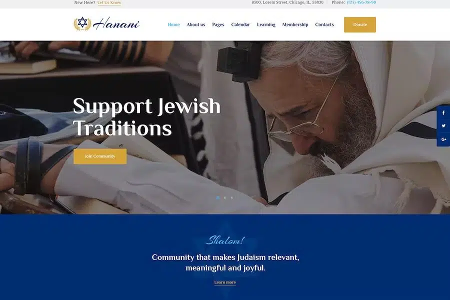 Hanani – Jewish Community & Synagogue WordPress Theme + RTL