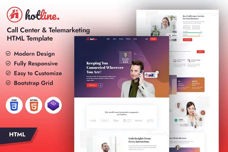 Hotline – Call Center and Telemarketing HTML Template