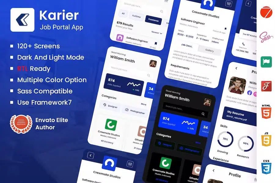 Karier – Job Portal Mobile App Framework7 PWA Template