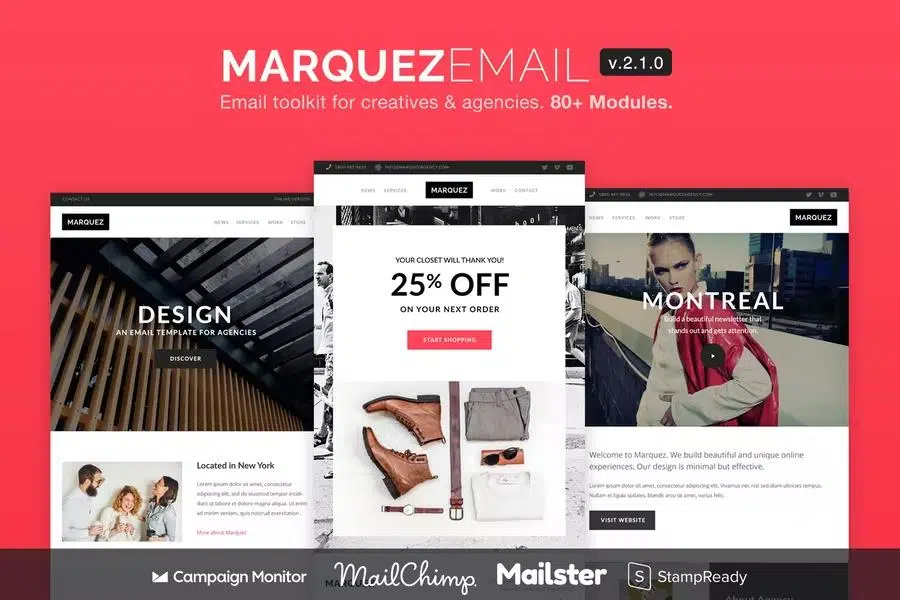 Marquez – Multipurpose Responsive Email: 80+ Sections + StampReady Builder + MailChimp + Mailster