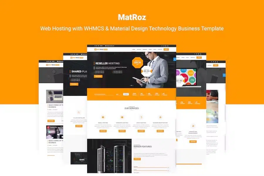 MatRoz – Web Hosting with WHMCS & Material Design Technology Business Template