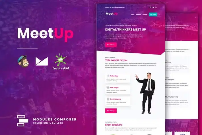 MEETUP – Events Responsive Email Template With Mailchimp Access