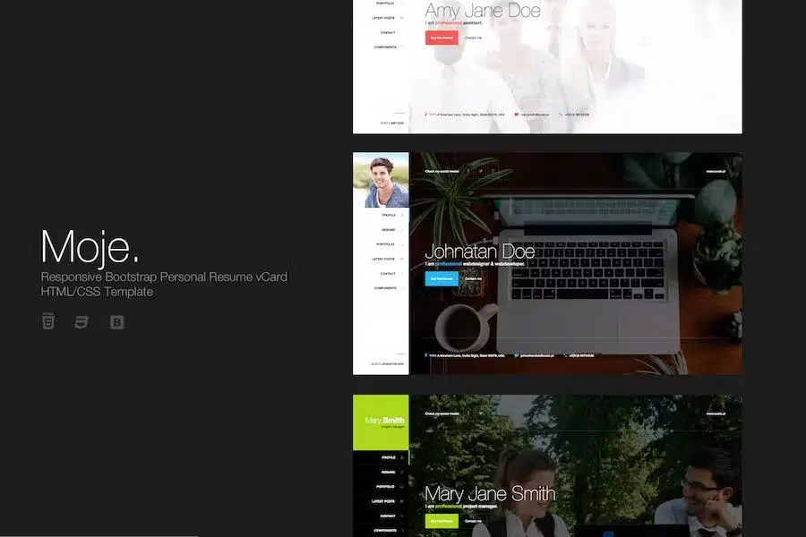Moje. – Responsive Bootstrap Personal Resume vCard HTML CSS Theme