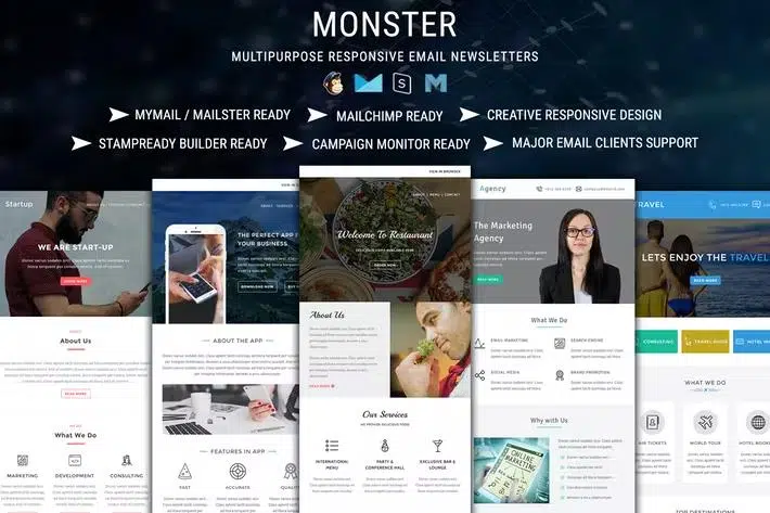 MONSTER – Multipurpose Responsive Email Pack with online Stampready & Mailchimp Builders Access