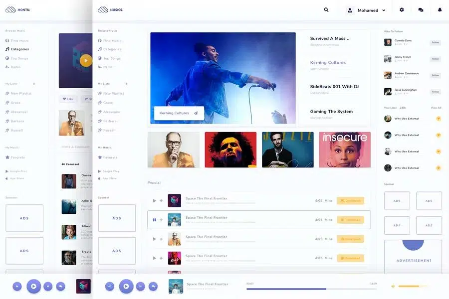 Montu – Social Music Sharing Platform PSD Template