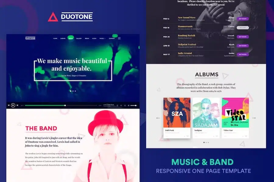 Music & Band Responsive Website Template – Duotone