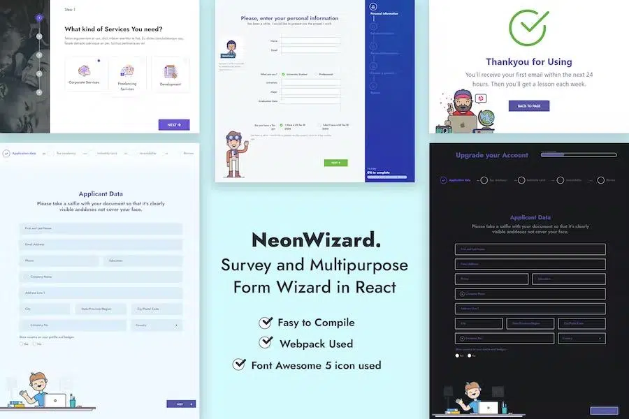 NeonWizard – React JS Questionnaire Multistep Form Wizard React JS