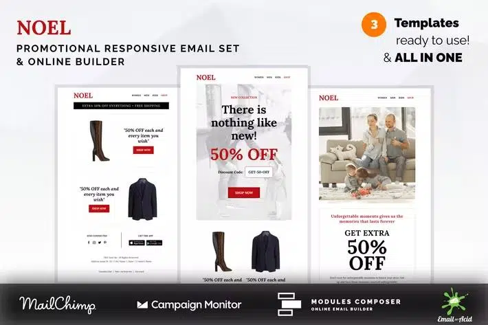 Noel – Promotional Email Templates Set with Online Builder