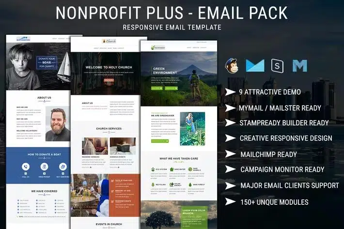 Nonprofit Plus – Email Pack With Online StampReady & Mailchimp Editors