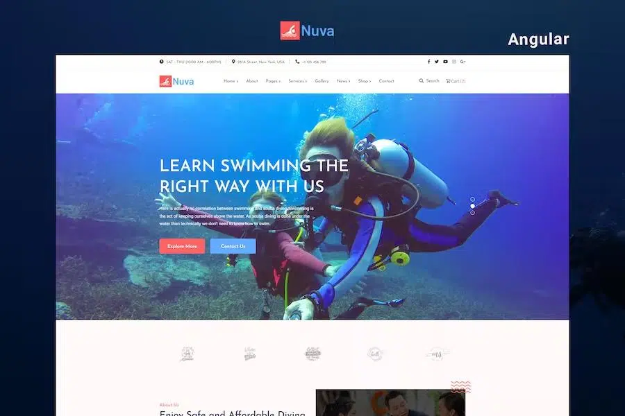 Nuva – Diving & Swimming School Angular 14 Template