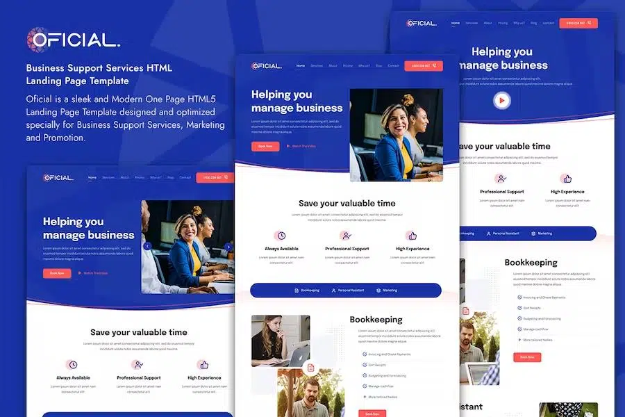 Oficial Business Support Services HTML Landing Page Template