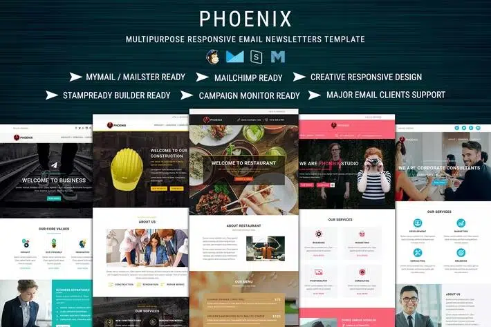 PHOENIX – Multi-Concept Responsive Email Pack with Online StampReady & Mailchimp Builders