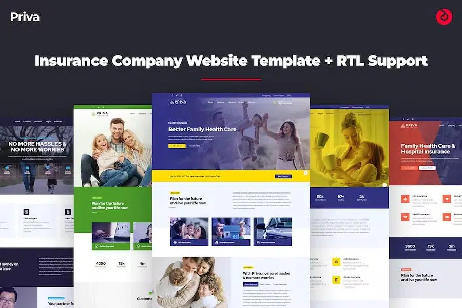 Priva – Insurance Company Website Template + RTL Support