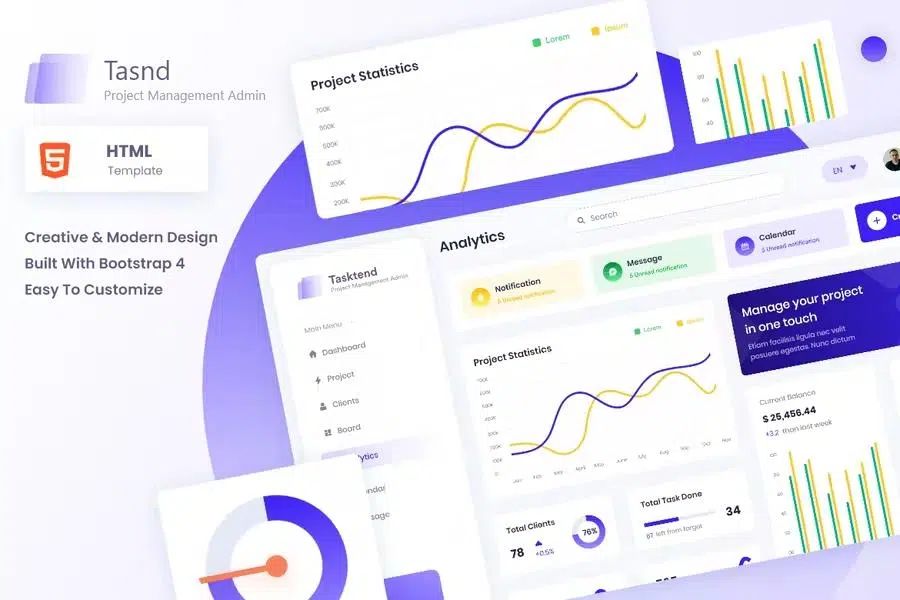 Protend – Project Management Admin Dashboard HTML Template