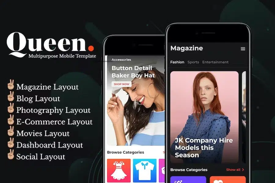 Queen – Multiconcept HTML Mobile App Template