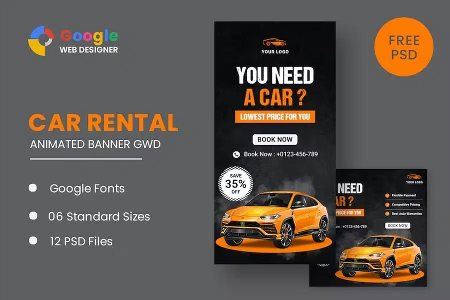 Rent A Car HTML5 Banner Ads GWD